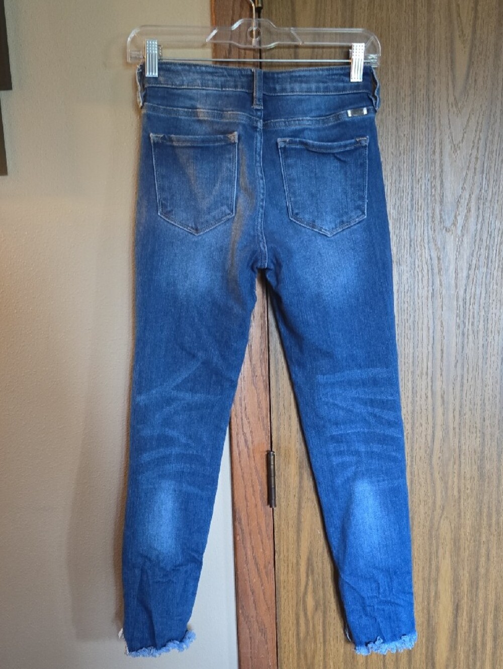 KanCan Blue Cropped Ankle Jeans with Distressed Fringe Hem - Picture 3 of 5